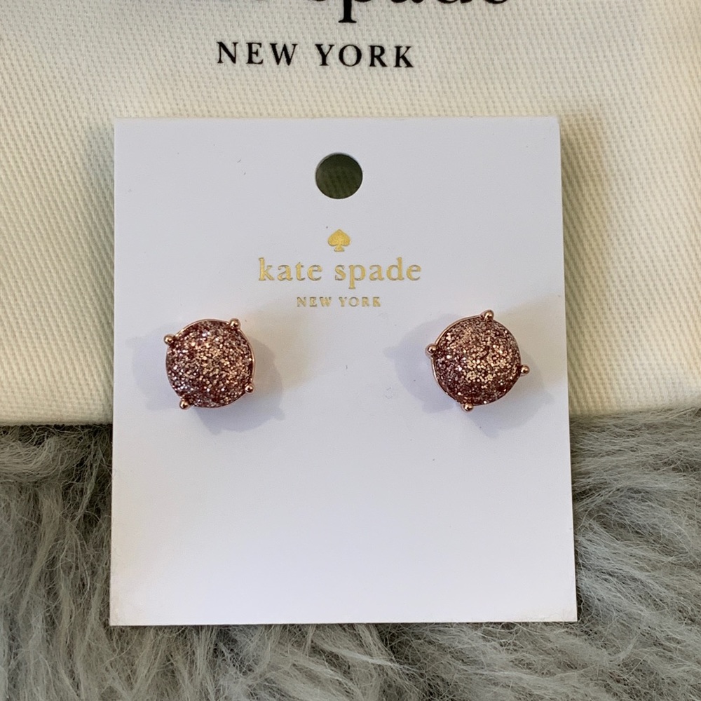 Kate Spade Rose Gold Glitter Gumdrop Stud Earrings - Picture 2 of 3
